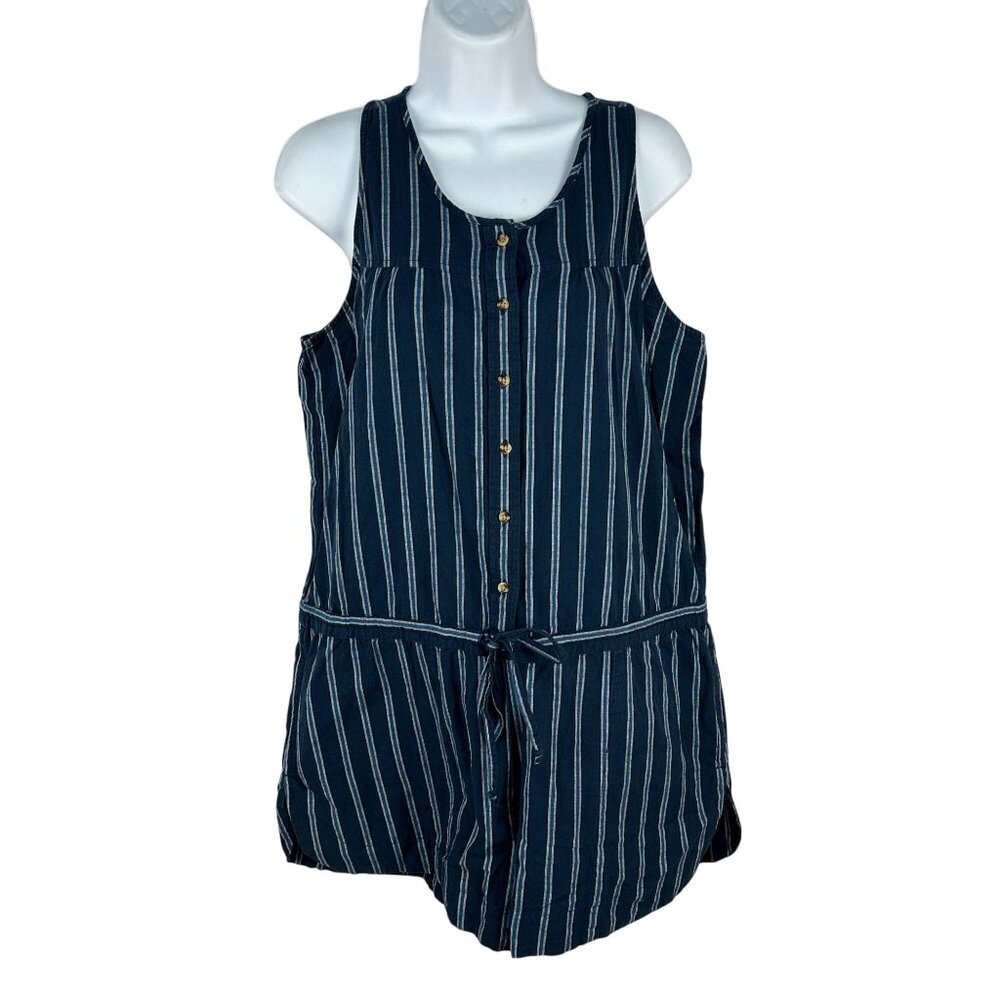 Sandy & Sid Striped Cotton Sleeveless Button-Up Romper With Tie Waist - Large